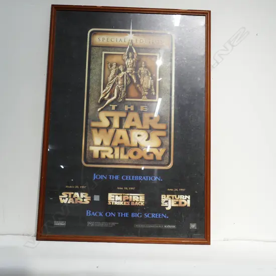 ORIGINAL 1997 COMMEMORATIVE REMASTERED/RERELEASED STAR WARS TRILOGY POSTER FRAME WITH GLASS PERFECT CONDITION  