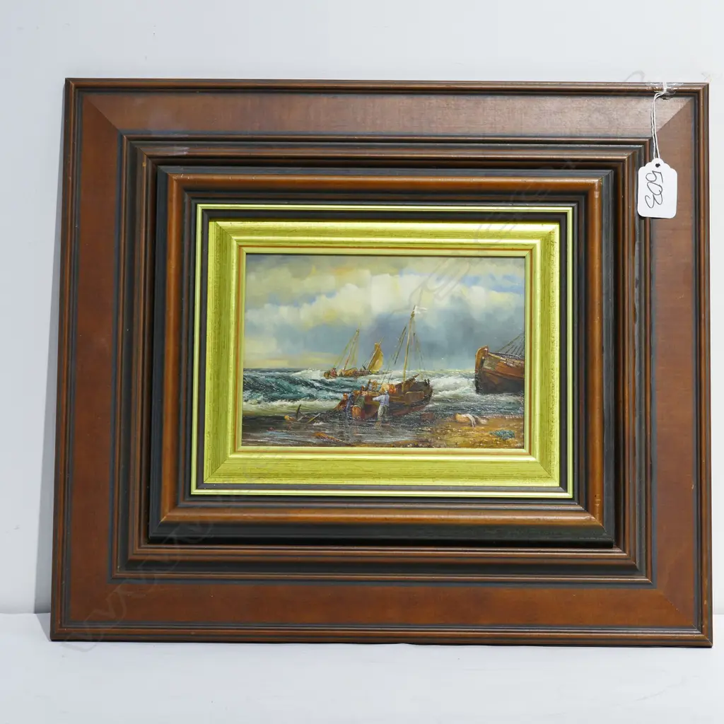 J NYBURGH OIL ON BOARD COASTAL FISHING BOATS Image 1++