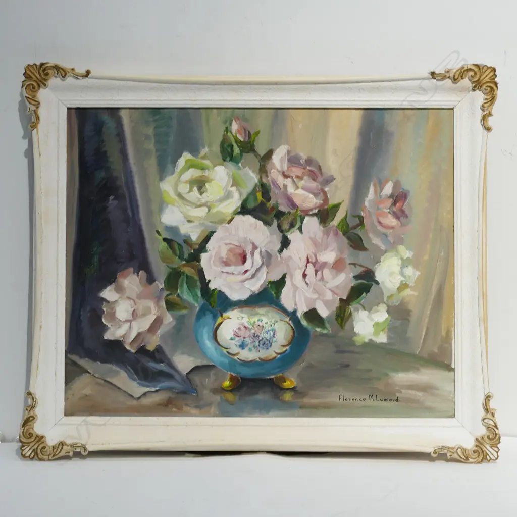 FLORENCE LUXFORD OIL STILL LIFE ROSES 395 X 495MM Image 1++