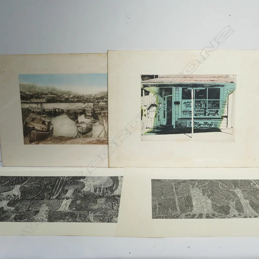 FOUR PRINTS - TWO CYNTHIA JAFFE LITHOGRAPHS + 2 LANDSCAPES ETCHINGS LARGEST 300 X 510MM Image 1++