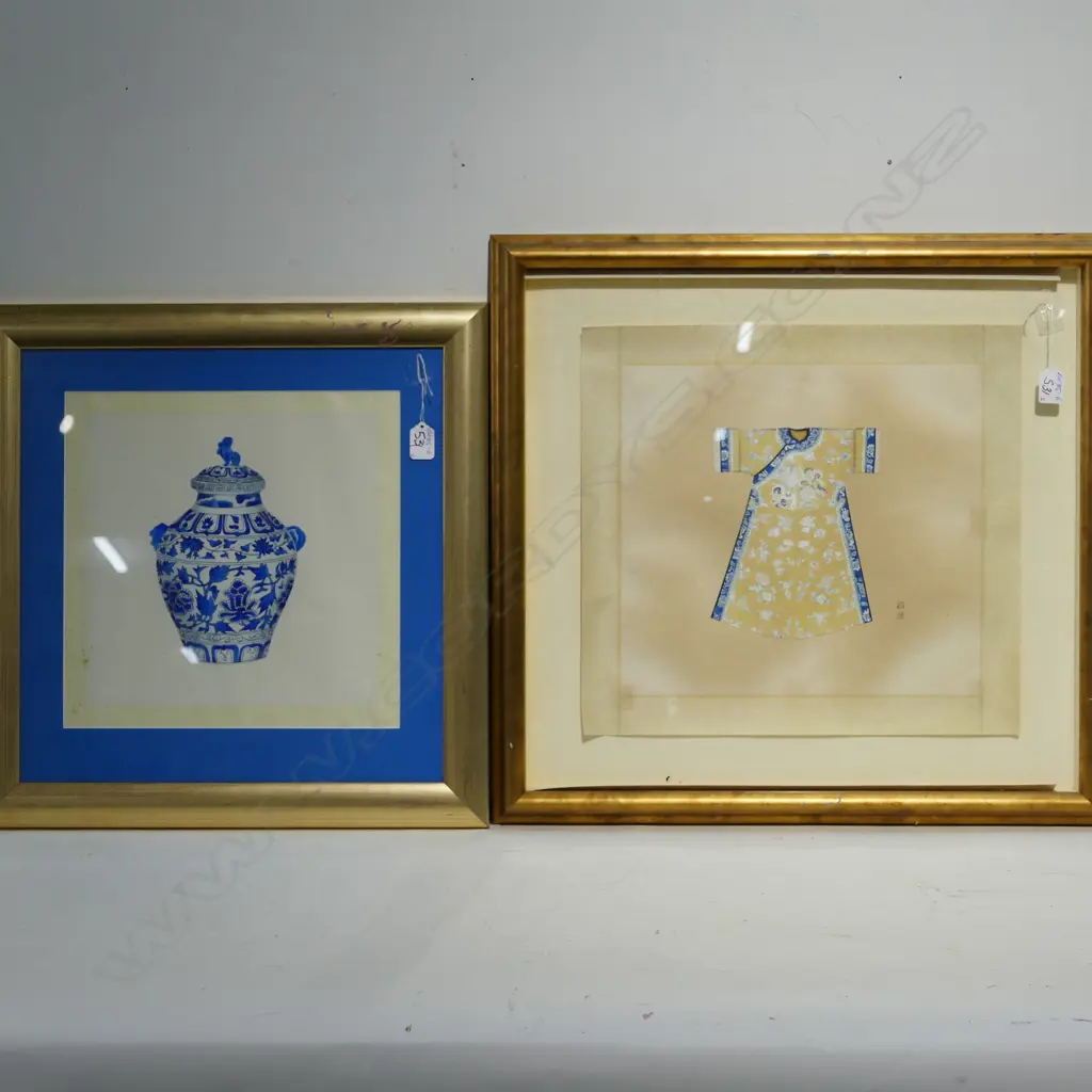 2 FINE CHINESE W/C'S ON PAPER B&W URN & ROBE Image 1++