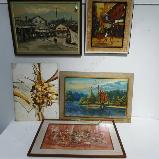 5 FRAMED ASIAN PAINTINGS OILS & W/C'S
