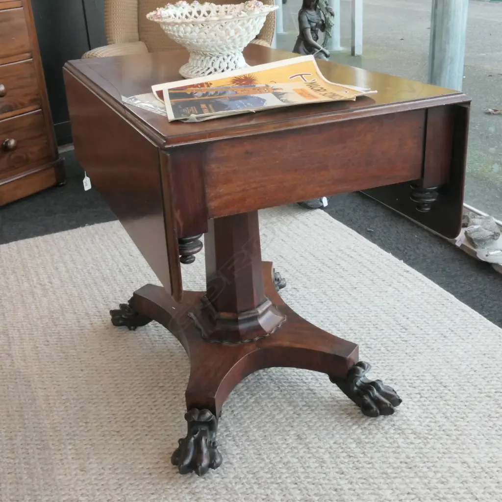 19THC MAHOGANY DROP SIDE TABLE L 910 MM Image 1++