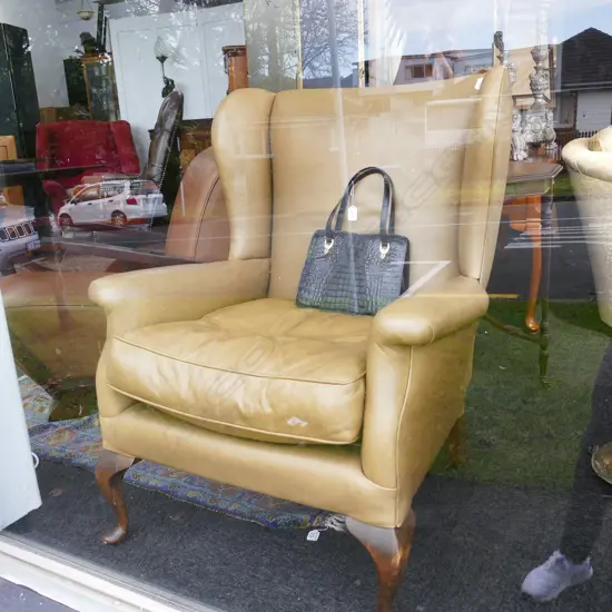 QUALITY LEATHER WING BACK ARMCHAIR