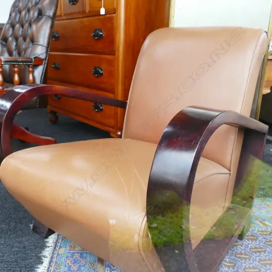 LEATHER UPHOLSTERED DECO STYLE ARMCHAIR