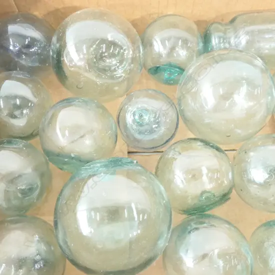 BOX 21 OLD SMALL GLASS FISHING NET FLOATS