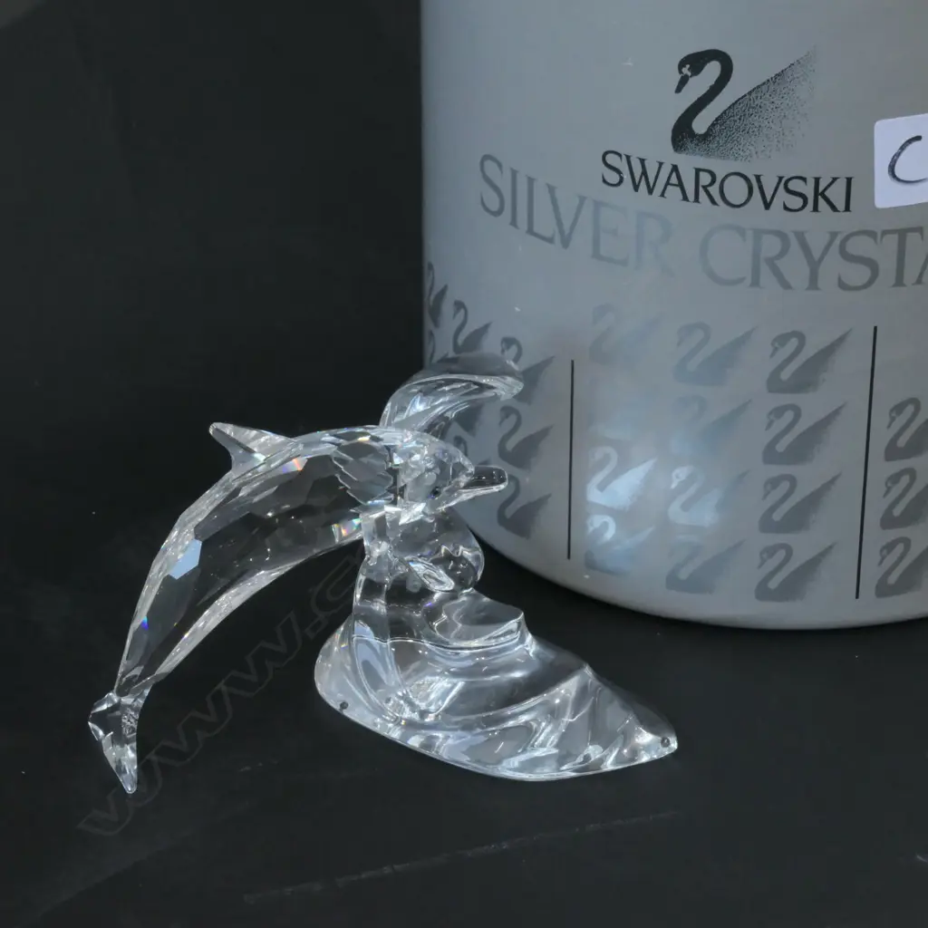 SWAROVSKI BOXED DOLPHIN ON WAVE H 80 MM Image 1++