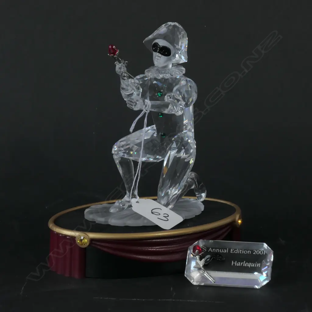 SWAROVSKI BOXED MASQUERADE HARLEQUIN 2001 WITH STAND+ PLAQUE  H 130 MM Image 1++