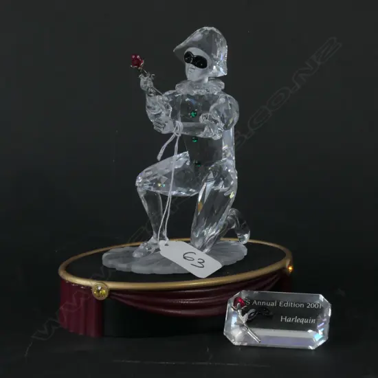 SWAROVSKI BOXED MASQUERADE HARLEQUIN 2001 WITH STAND+ PLAQUE  H 130 MM