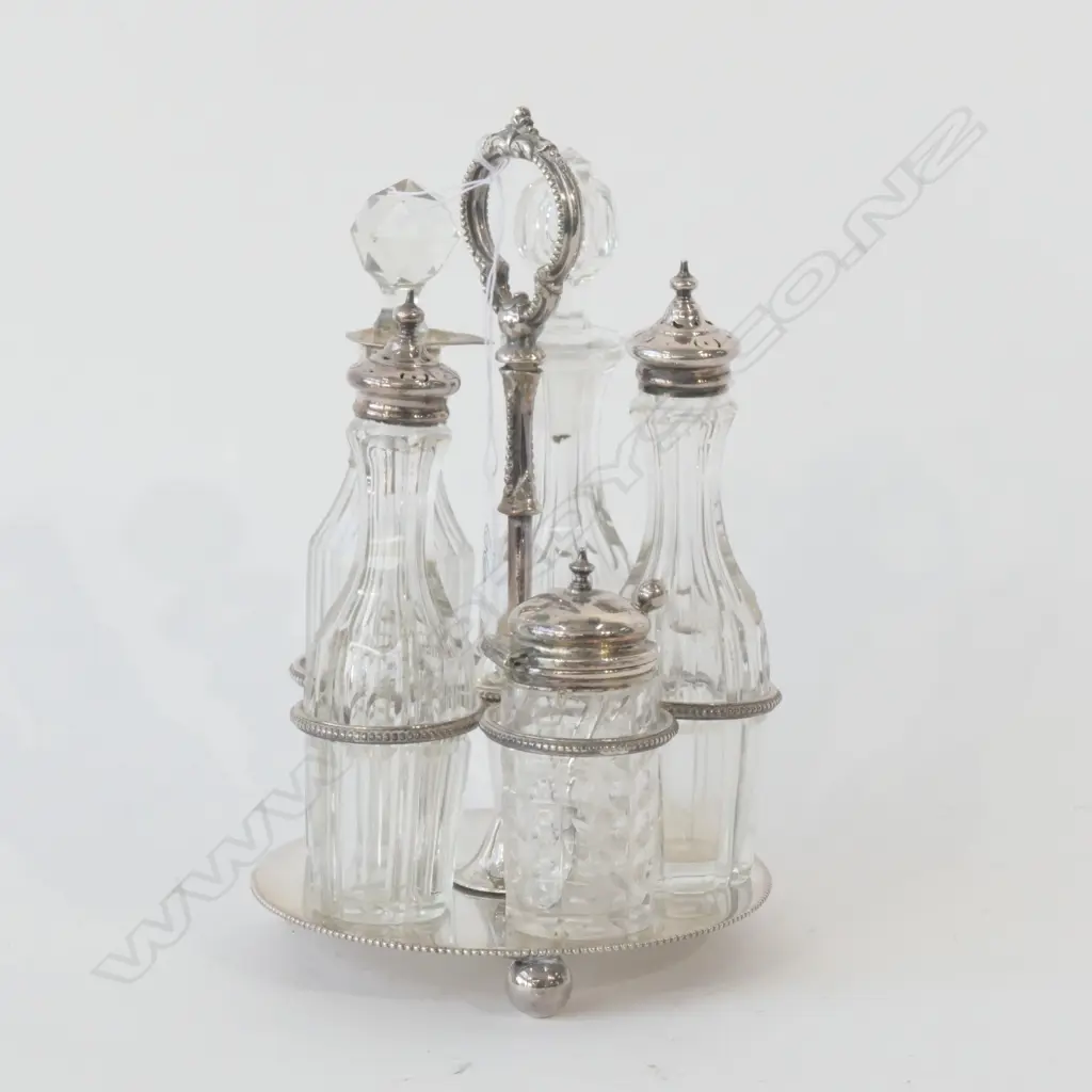 SILVER PLATE AND CRYSTAL CRUET SET - MAPPIN BROS LONDON Image 1++