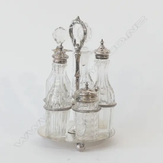 SILVER PLATE AND CRYSTAL CRUET SET - MAPPIN BROS LONDON