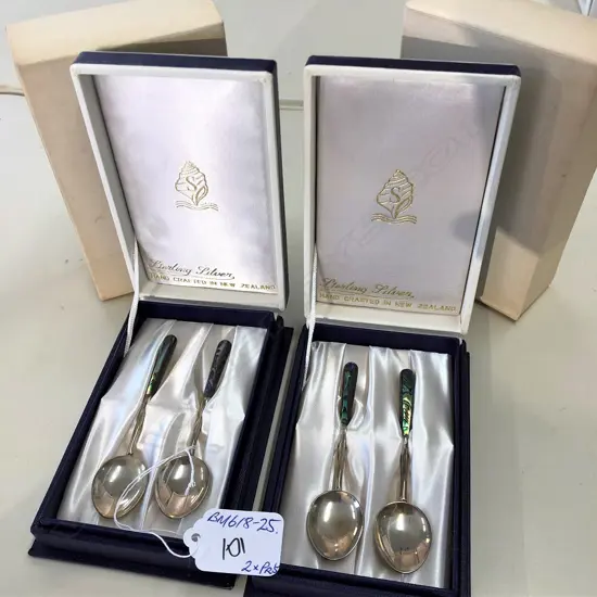 2 PRS OF NZ 'SHELLCRAFT' SILVER PAUA COFFEE SPOONS