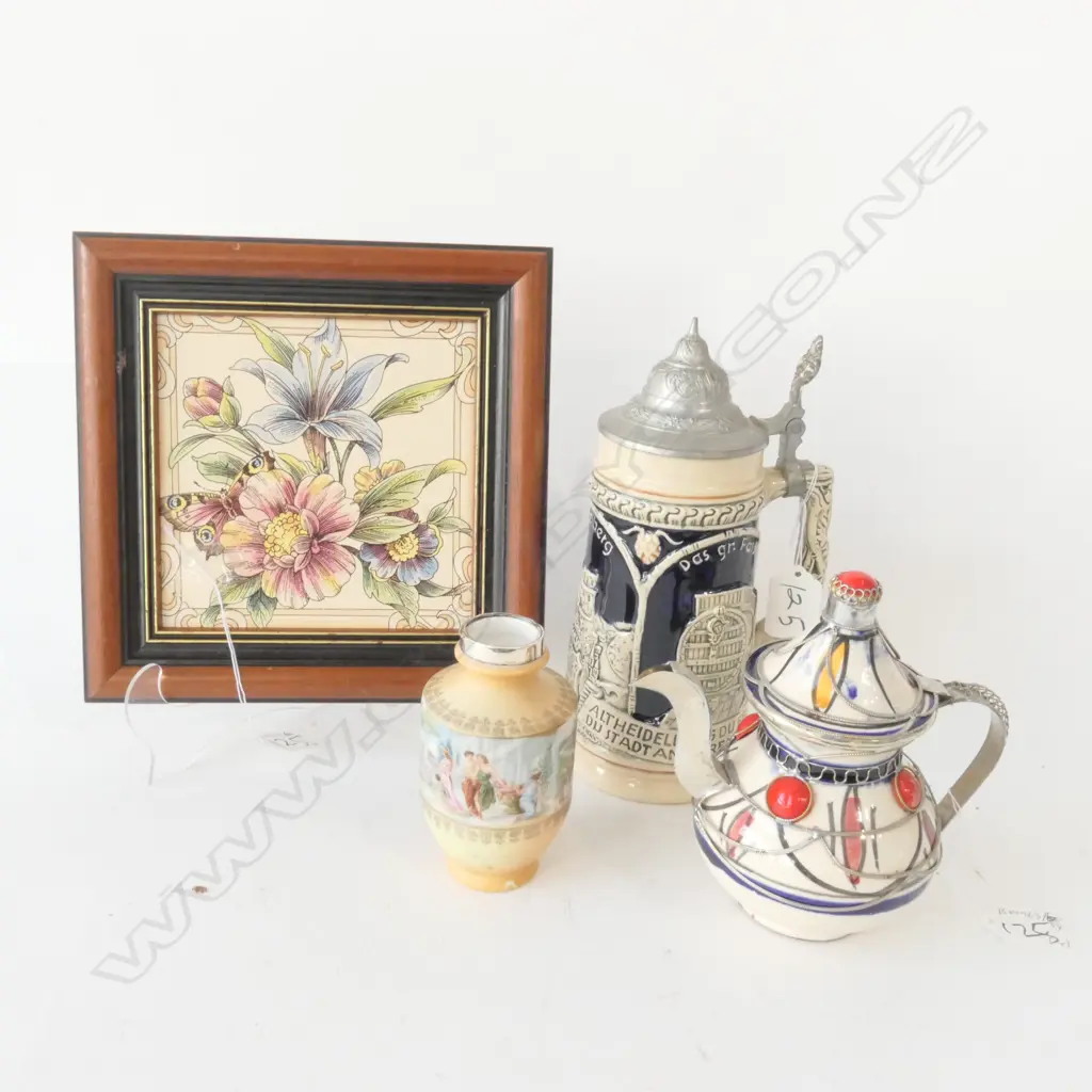 LOT TILE/STEIN/STG RIMMED VASE +COFFEE POT Image 1++