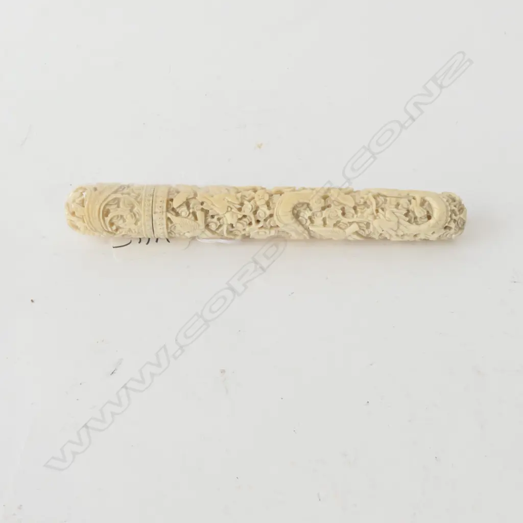 (18705) 19thc CARVED IVORY NEEDLE CASE L.165mm Image 1++