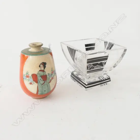 ART DECO GLASS SALT WITH SATSUMA VASE A/F H 60 MM