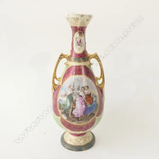 GERMAN PORCELAIN TWO HANDLED VASE w ANGELICA KAUFMANN DECORATION  H.335mm