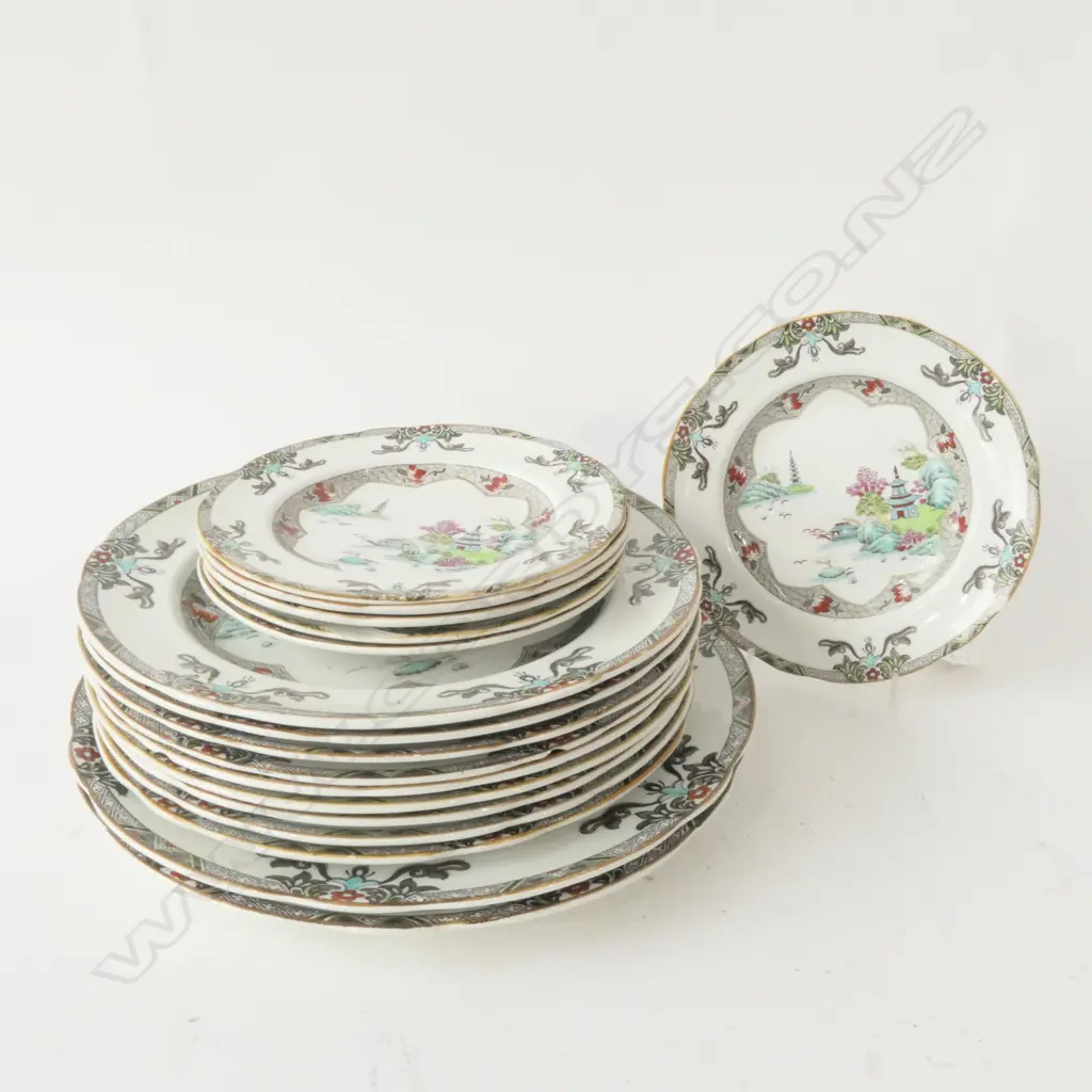 17 PCE SPODE 'LANDSCAPE' 2 DINNER PLATES, 9 LUNCH PLATES, 6 SIDE PLATES Image 1++