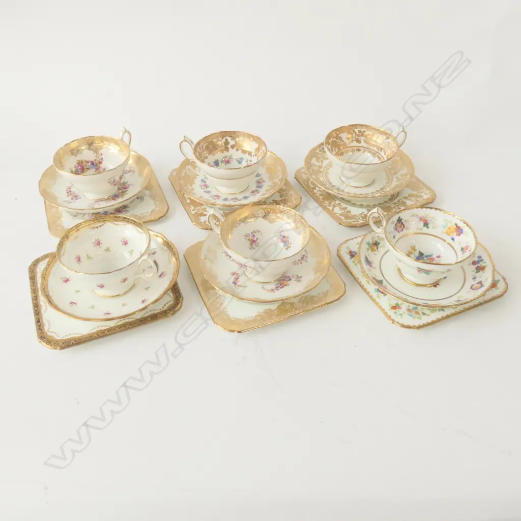 SIX MIXED GILT AND FLORAL HAMMERSLEY TRIOS Image 1++