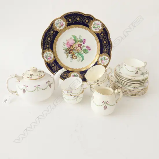 ROYAL WORCESTER TEA SET (AF) & 1844 CABINET PLATE (VERY DAMAGED)