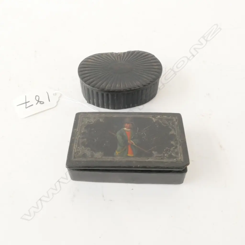 2 GORGIAN PAPER MACHE SNUFF BOXES A/F L 70 MM Image 1++