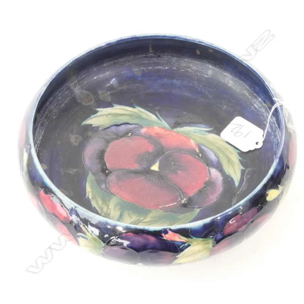 EARLY WILLIAM MOORCROFT PANSY BOWL - interior dull Image 1++
