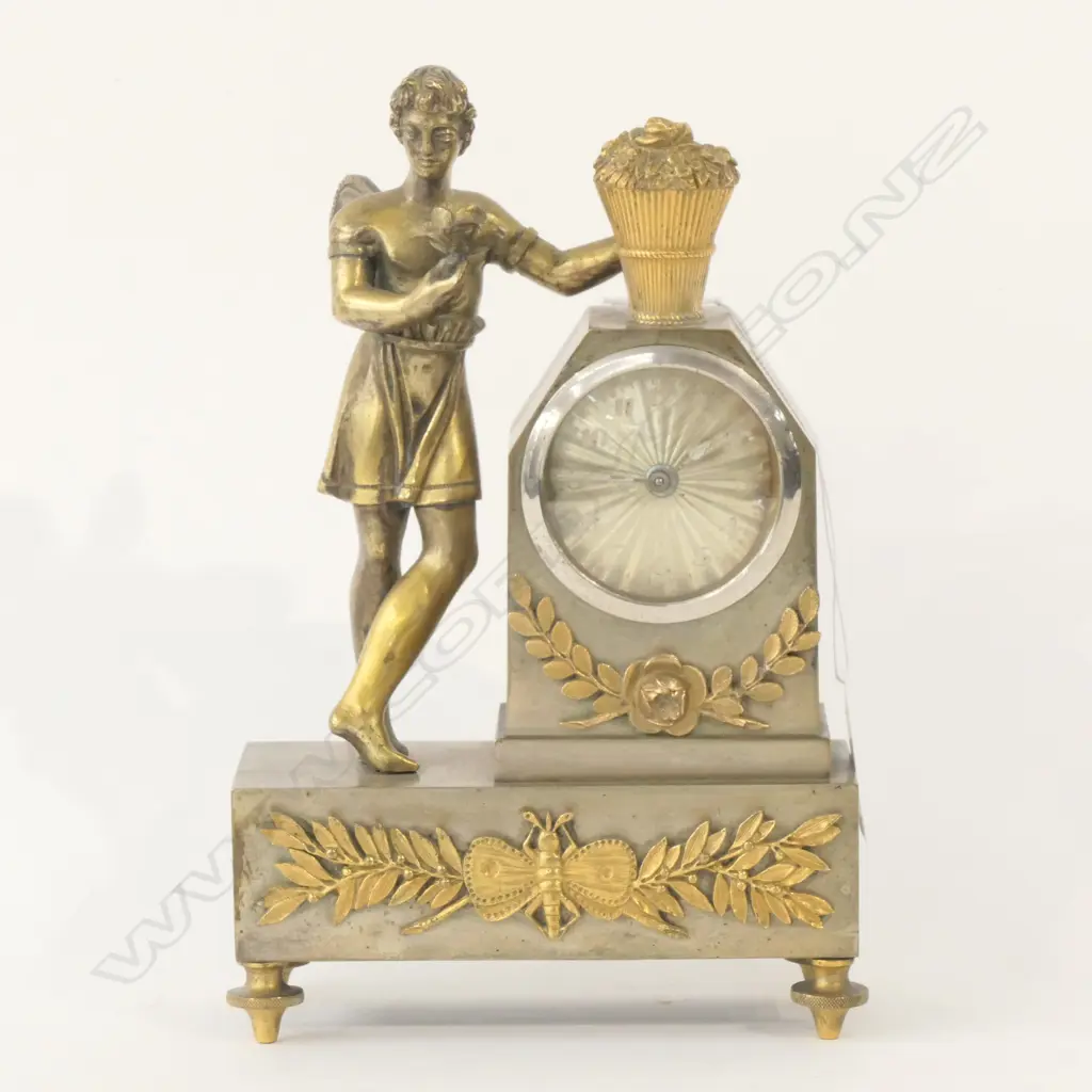 ANTIQUE FRENCH CLOCK - WINGED FIGURE - BUTTERFLY DECORATION Image 1++