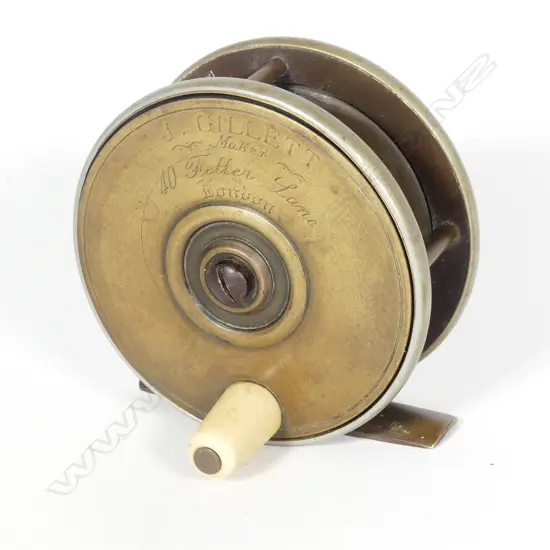 LATE 19THC J. GILLETT OF LONDON ALL BRASS 3" FLY REEL...