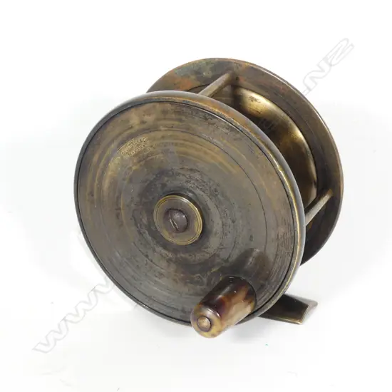 LATE 19THC G. LITTLE & CO, LONDON 3½" ALL BRASS FISHING REEL...
