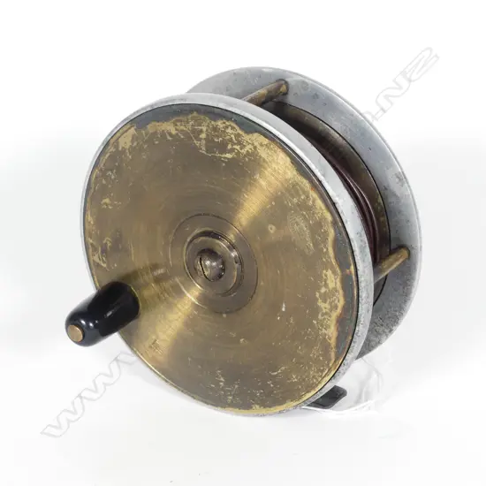 EARLY 20THC ALLCOCK 3½" BRASS & ALUMINIUM FLY FISHING REEL