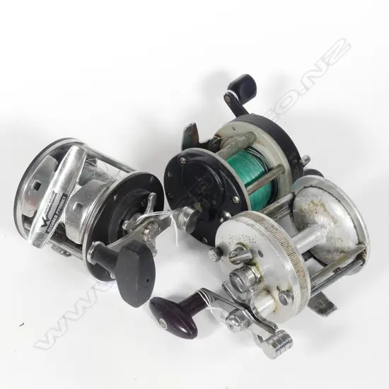 THREE VINTAGE LEVEL WIND SEA FISHING REELS...