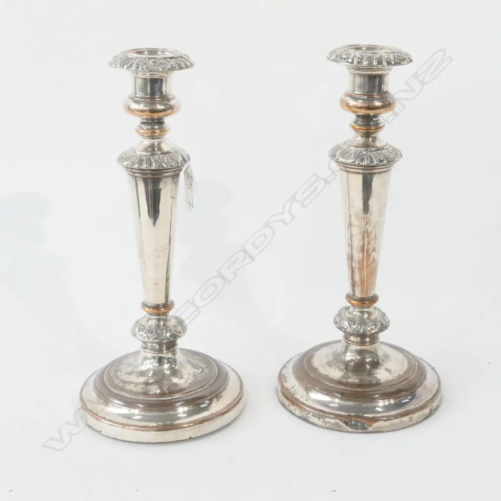 PAIR SHEFFIELD PLATE CANDLESTICKS Image 1++
