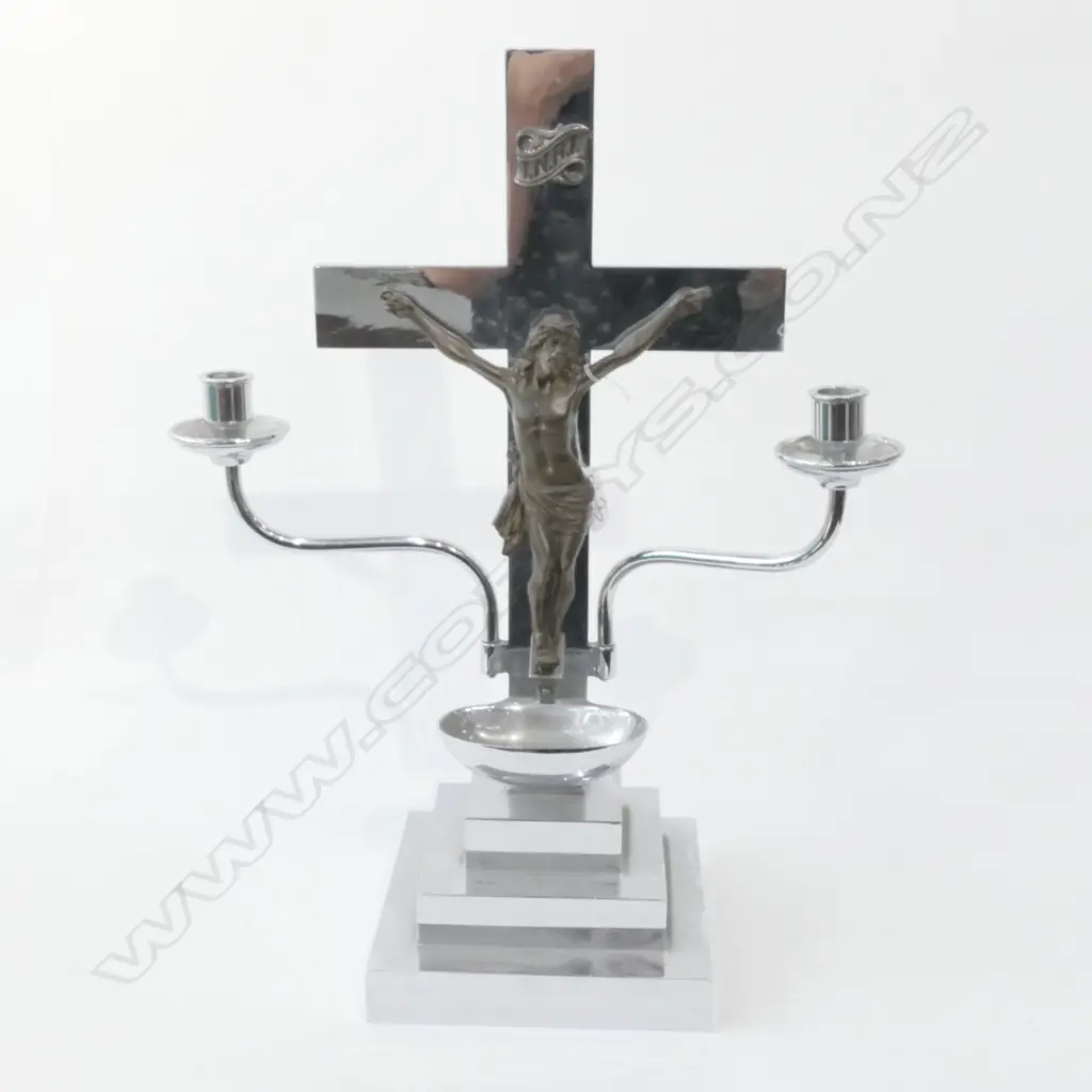 VINTAGE HEAVY CHROME & BRONZE CRUCIFIX 505MM  Image 1++