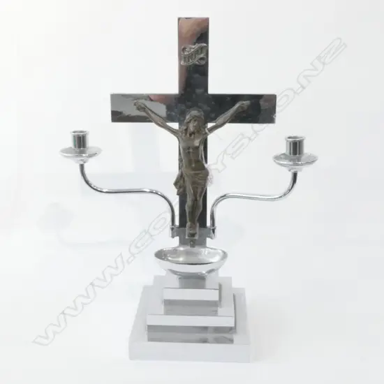 VINTAGE HEAVY CHROME & BRONZE CRUCIFIX 505MM 