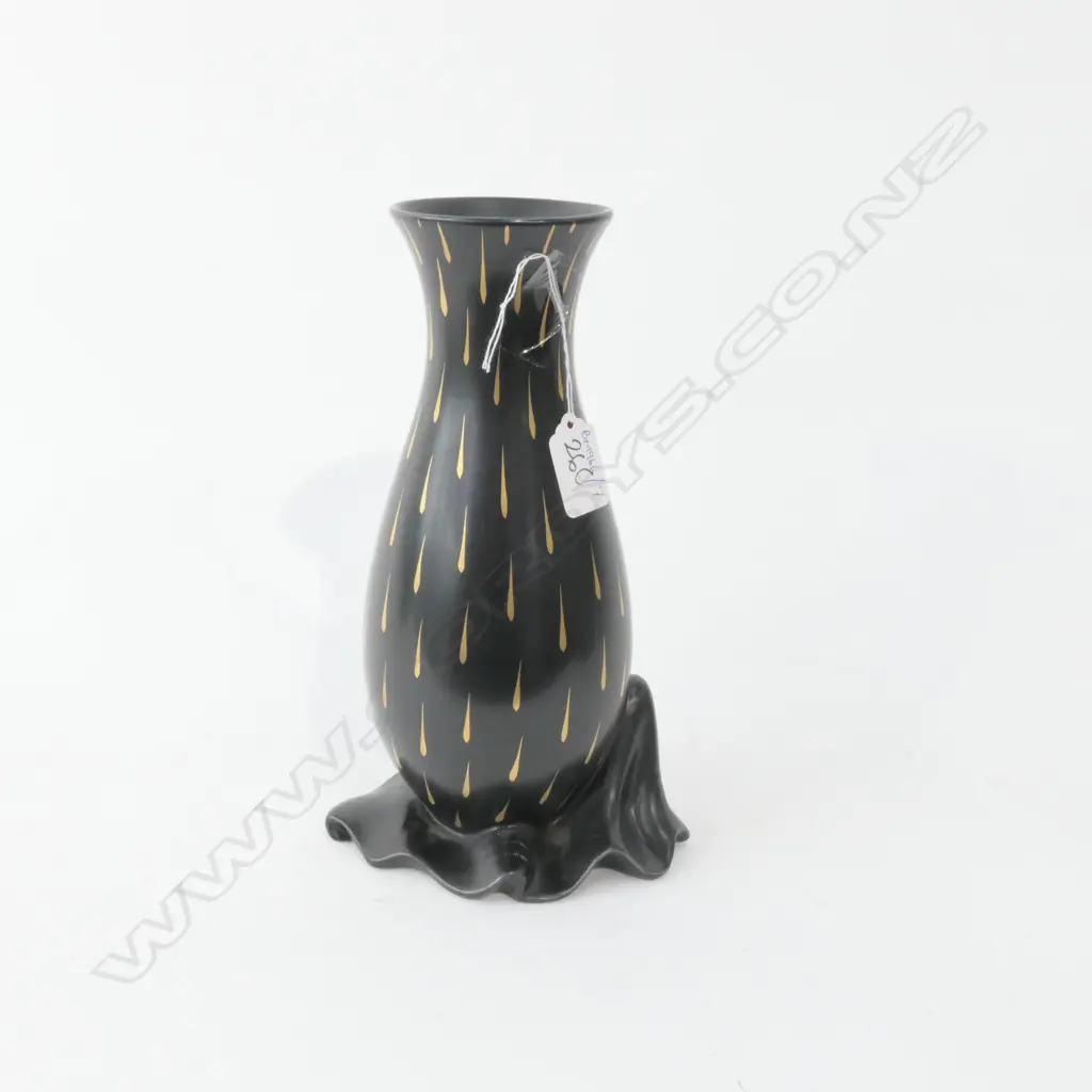 BESWICK MID CENTURY VASE - BLACK AND GOLD RAINDROPS Image 1++