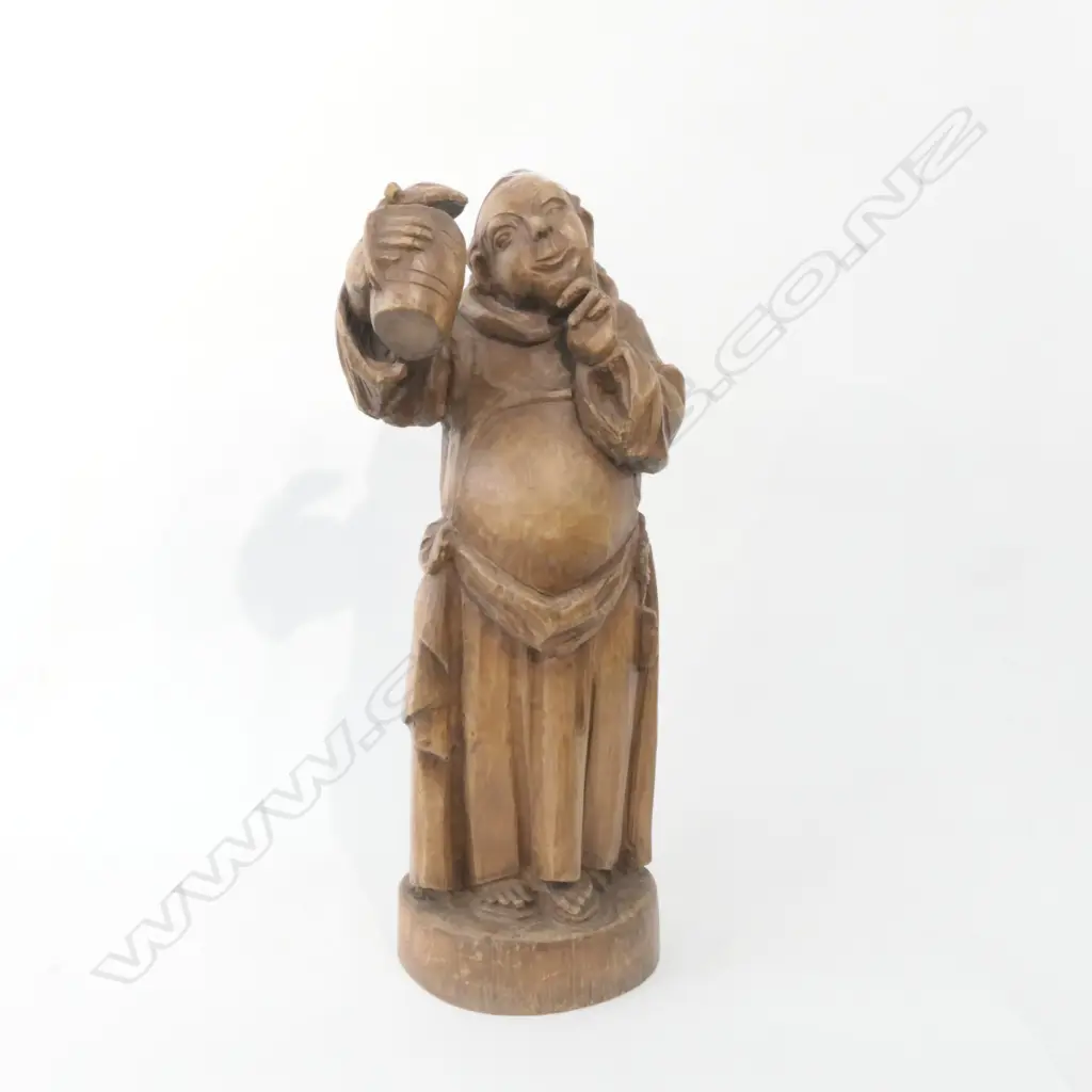 CARVED WOODEN FIGURE OF A DRINKING MONK H 560 MM Image 1++
