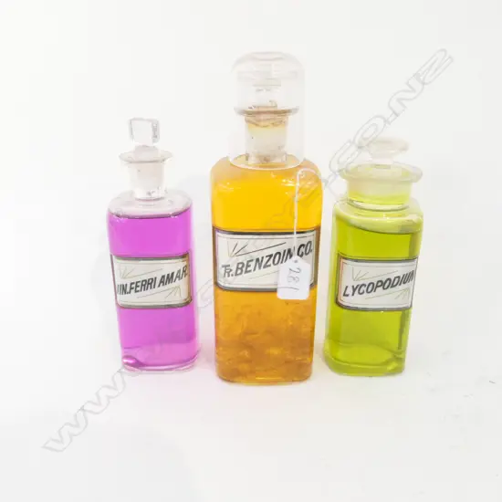 3 C1900 PHARMACY BOTTLES ORIGINAL LABELS