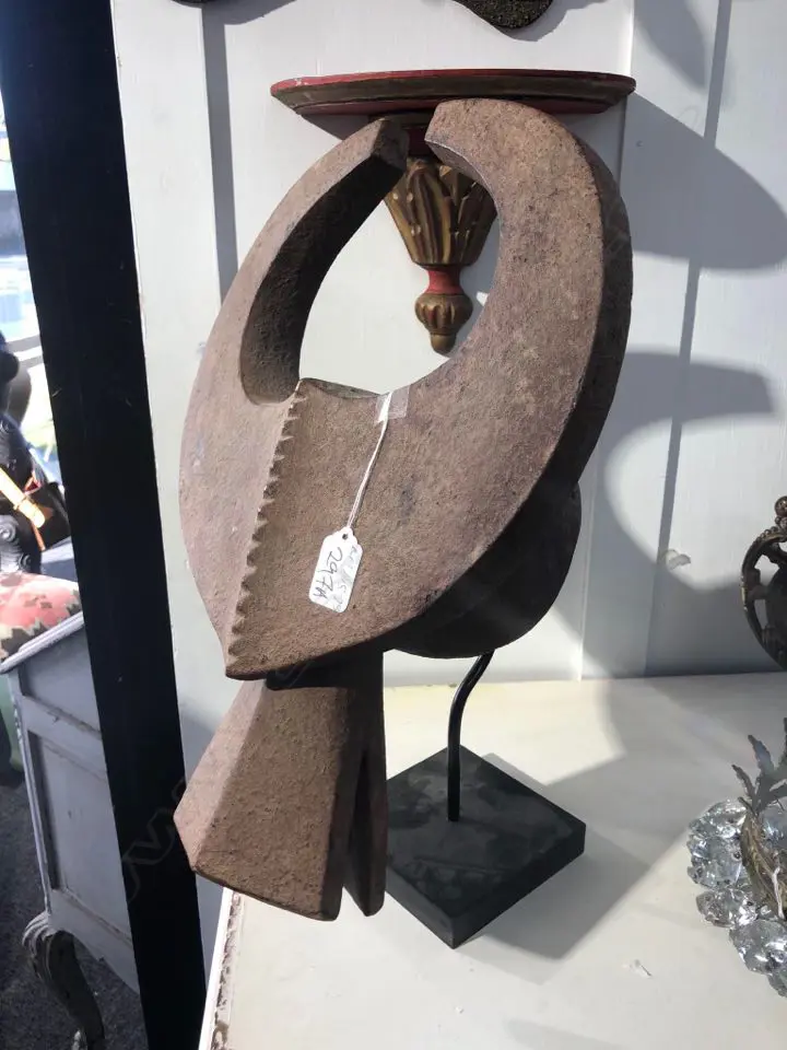 AFRICAN BOULE TRIBAL HEADDRESS ON STAND... Image 1++