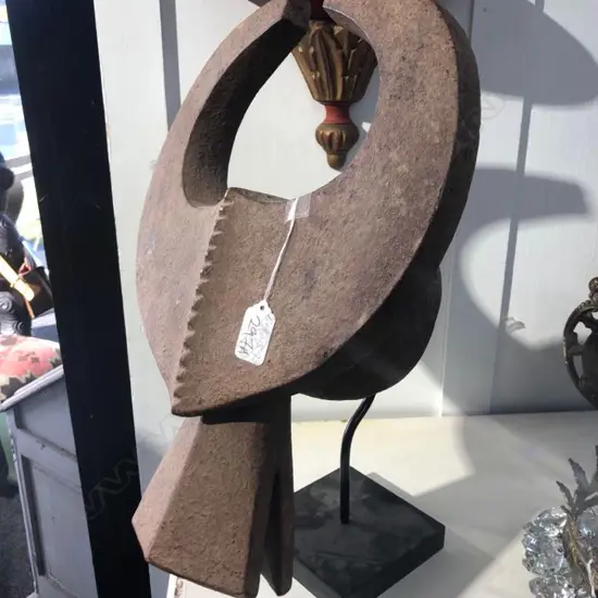 AFRICAN BOULE TRIBAL HEADDRESS ON STAND...