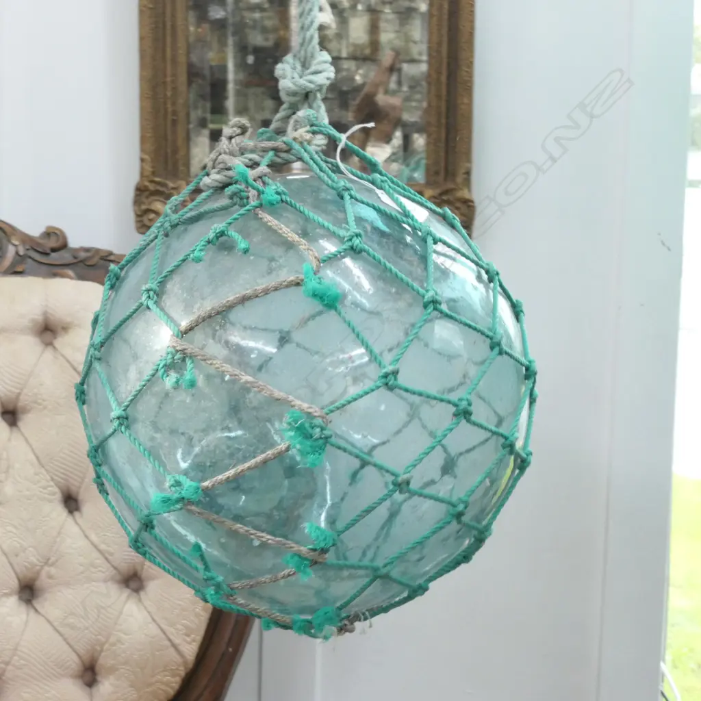 OLD GLASS FISHING FLOAT WITH NETTING... Image 1++