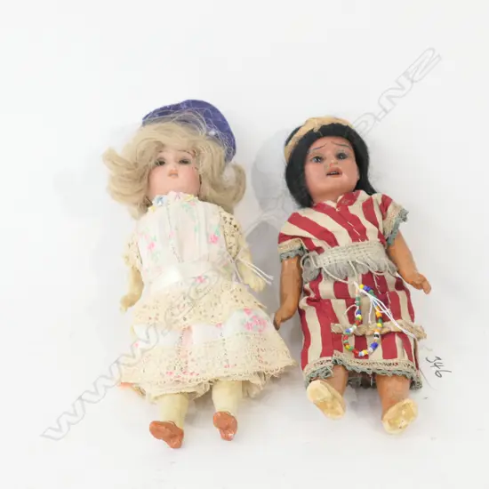 TWO ANTIQUE GERMAN 8" RECKNAGEL & NATIVE AMERICAN DOLLS