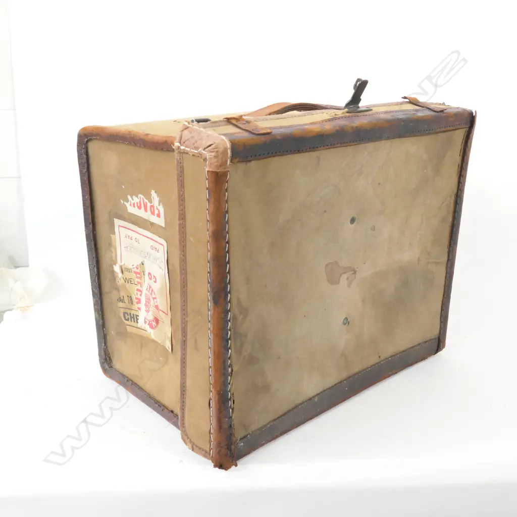 VINTAGE CANVAS TRUNK LEATHER BOUND 460X400X310mm Image 1++