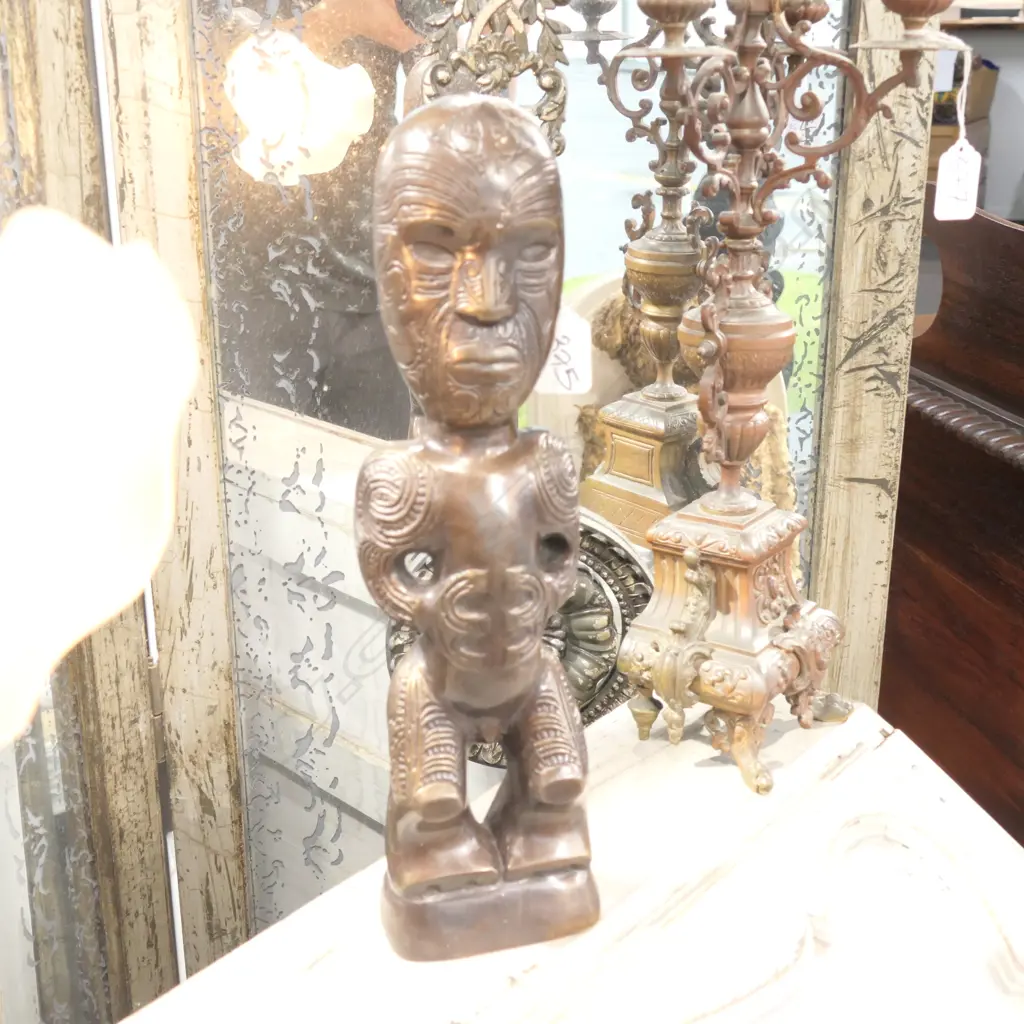 CAST BRONZE MAORI TEKOTEKO FIGURE H 350 MM Image 1++