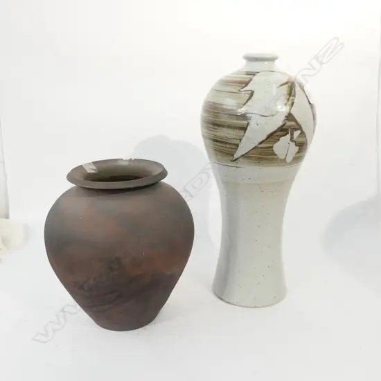 POTTERY VASE MARKED D.D NZ + ONE OTHER A/F H 500 MM