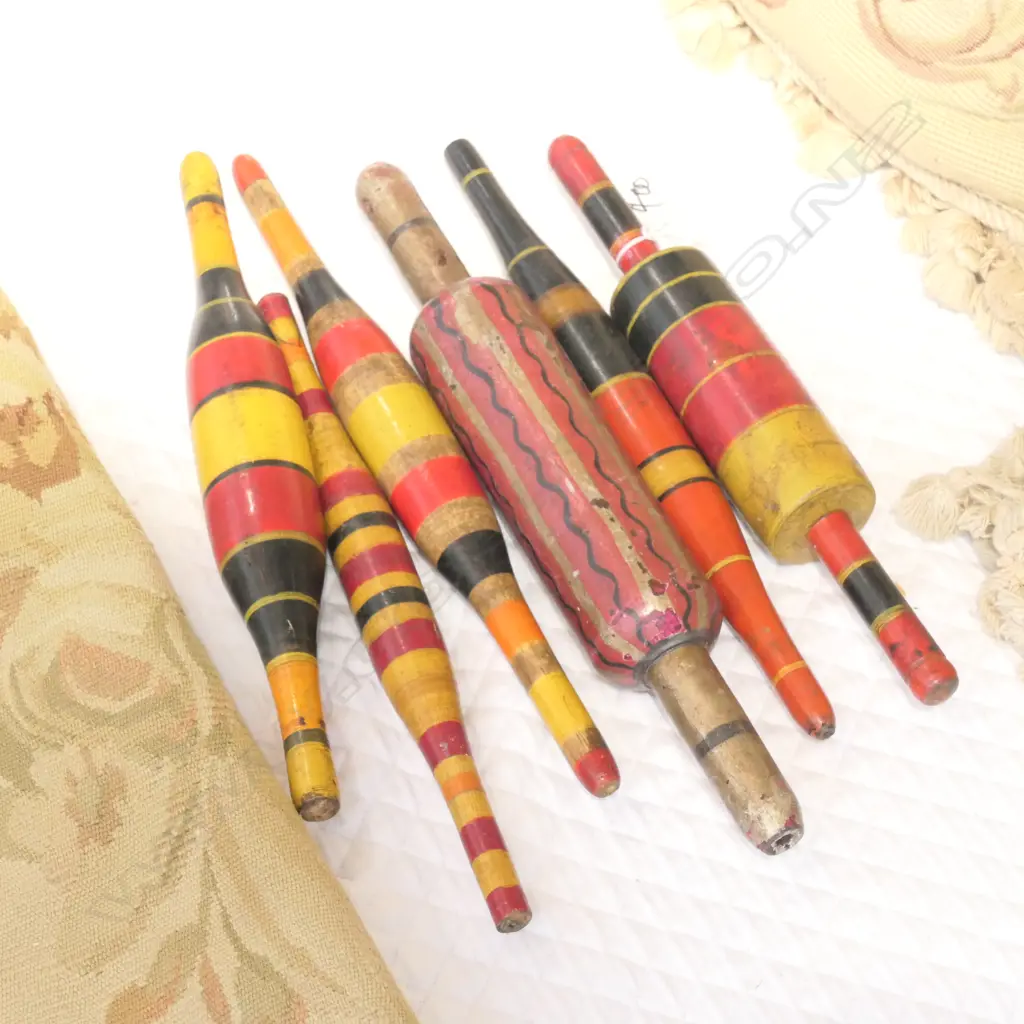 6 OLD INDIAN CHAPATI BREAD ROLLERS PAINTED STRIPES Image 1++