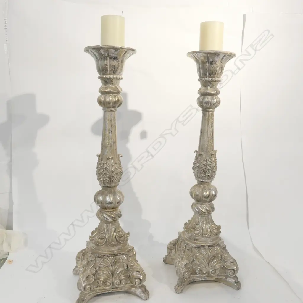 PAIR OF ANTIQUE STYLE CANDLESTICKS H.750MM SLIGHT WEAR Image 1++