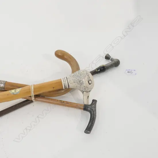 4 WALKING STICKS SILVER MOUNT RESIN DUCK HEAD ETC