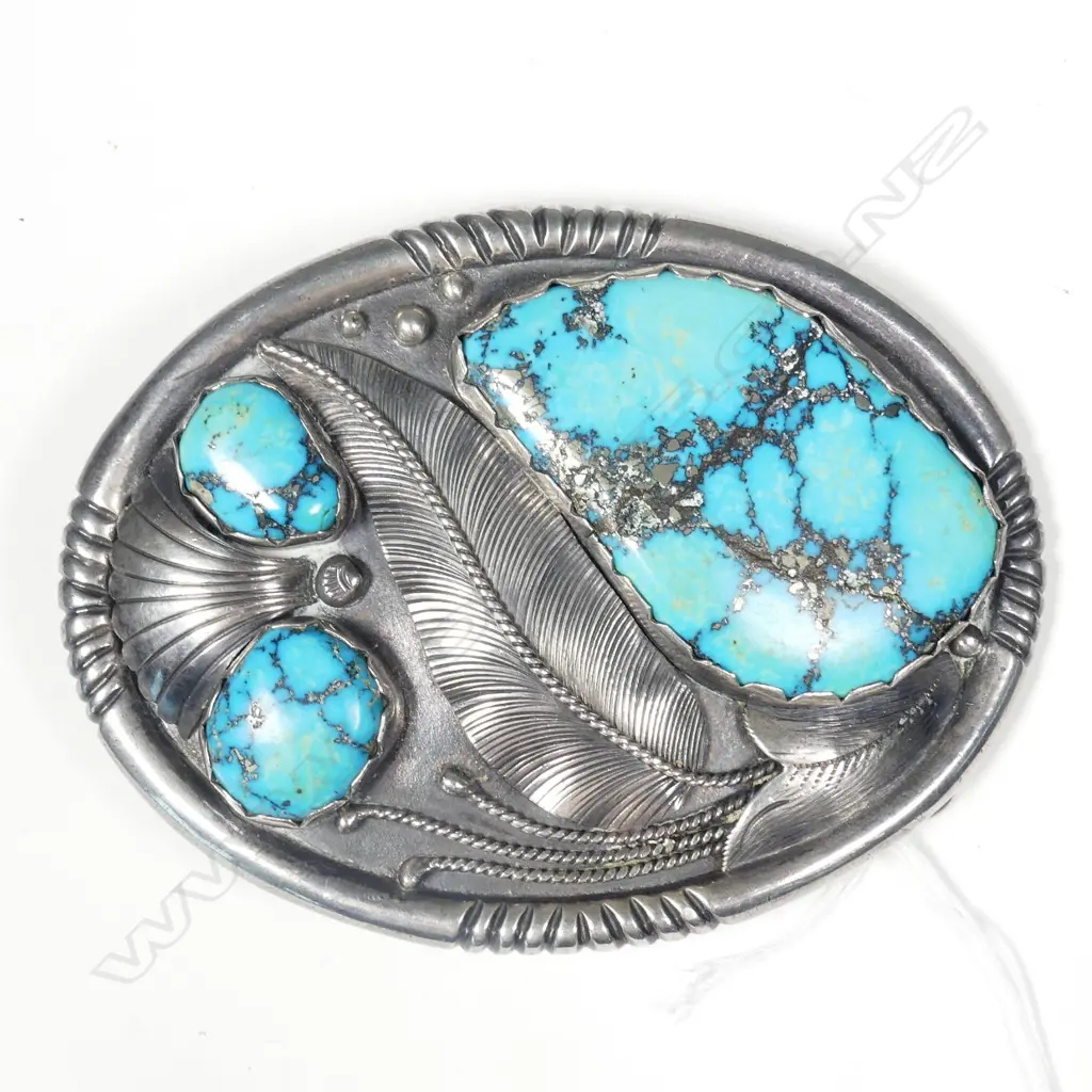 IMPRESSIVE NORTH AMERICAN TURQUOISE & S/SILVER BELT BUCKLE Image 1++