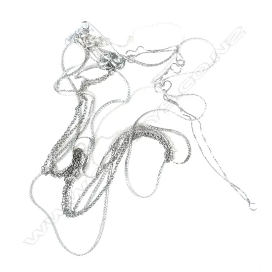 5 S/SILVER CHAINS, TOTAL WEIGHT 9GM