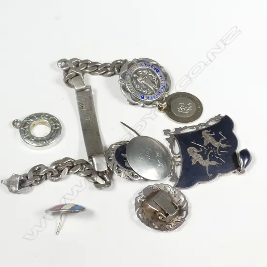ASST SILVER PENDANTS & BADGES, ALL STAMPED, 65GM
