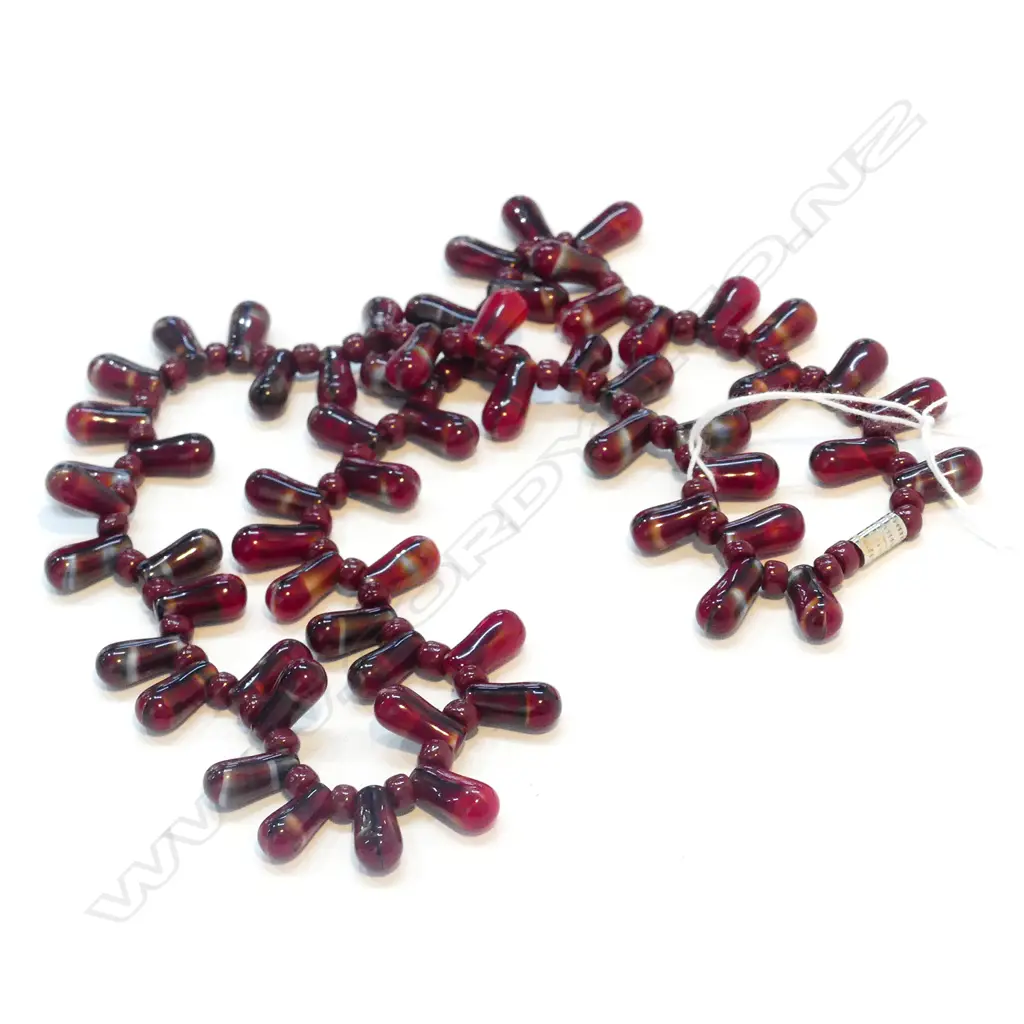 RED BANDED AGATE BEAD NECKLACE L.440mm Image 1++
